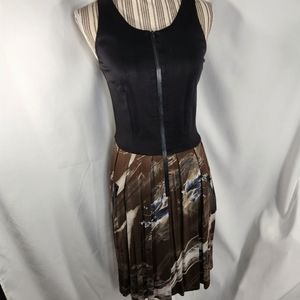 Yansi Fugel Black White & Brown w/Metallic Design Sleeveless Dress Size  Small
